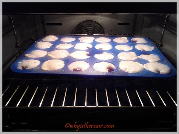 Mini cherry almond cakes in the oven - I can't wait to taste them!