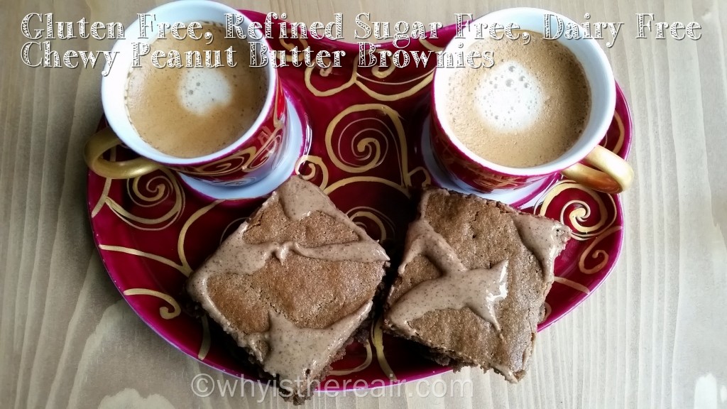 With a coffee for the adults or a healthy juice for the kids, these Chewy Peanut Butter Brownies have a subtle peanut butter taste with a hint of caramel