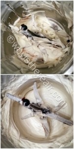 No-waste tip: Scrape as much whipped cream or other mixxture out of the bowl and around the butterfly whisk with a spatula. Then put the bowl back on the TM base and spin 1 or 2 seconds/Speed 4 to flick the rest of your mixture to the sides of the bowl where it is easy to scrape out.