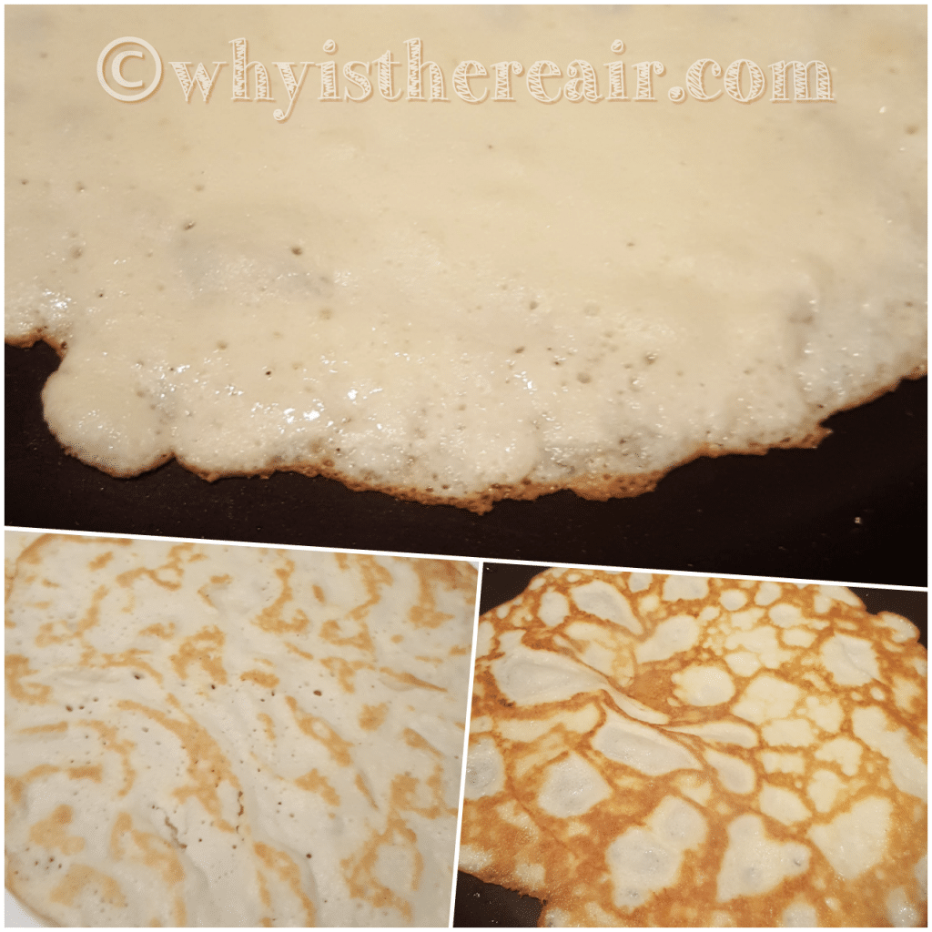 Cook your crêpes for a good 2 minutes or until the edges are really brown, then very delicately turn them over and cook another 1 or 2 minutes